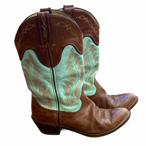 Durango Shoes - Durango Leather Cowboy Boots Turquoise Brown 6M